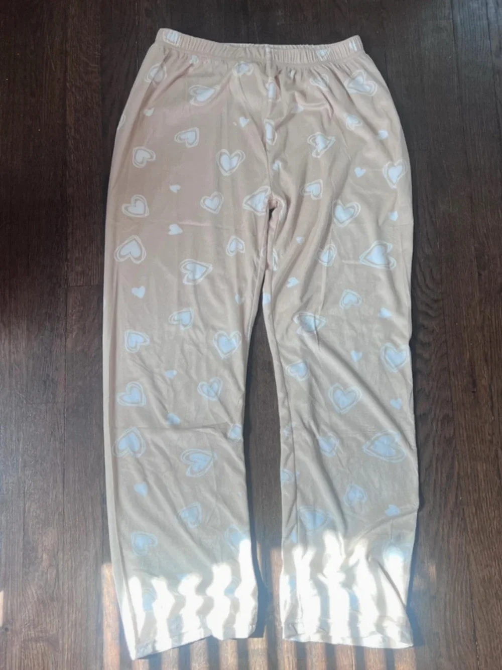 Girls Beige Heart-Print Fleece Pajama Pants